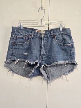 Levi’s 550 Cutoff Shorts Womens 16 Husky Distressed Raw Hem Denim High Rise